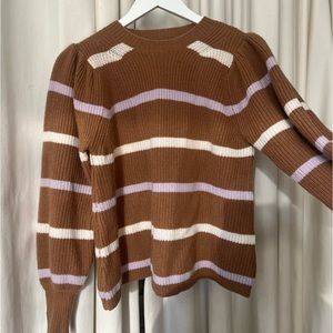 APIECE APART Arne Camel Striped Puff Sleeve Sweater S/M